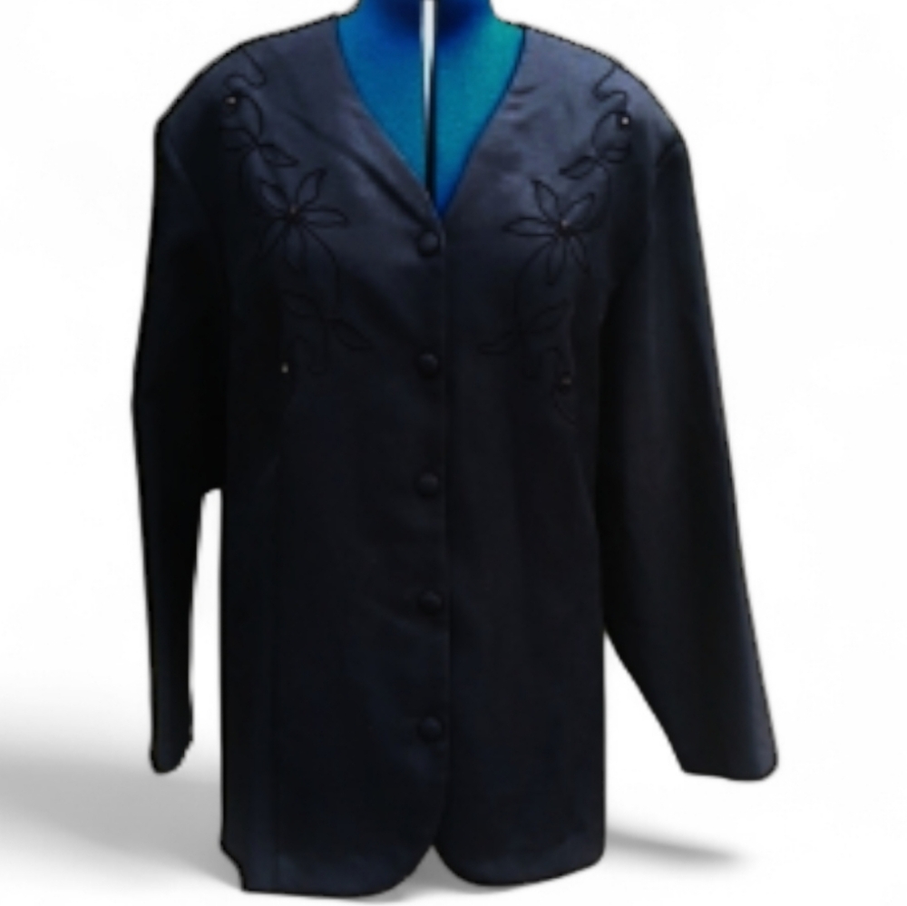 David Allen Designs Black Women's Blazer Jacket Embroidery Size 30w New